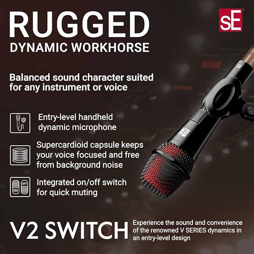 SE ELECTRONICS V2 Switch Professional Supercardioid Dynamic Microphone with On/Off Switch for Speech, Singers, and Performers Intended for Live Stage and Studio Recordings with 3 Years Warranty. - Image 2