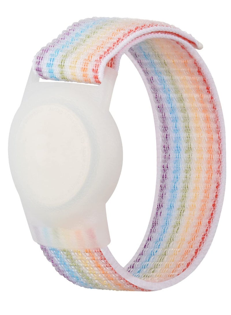 Y&D Kids Wrist Strap for Apple AirTag Adjustable Nylon Holder Protector Breathable Anti-Loss Bracelet Toddler Child Elderly (Rainbow Color) - Image 1
