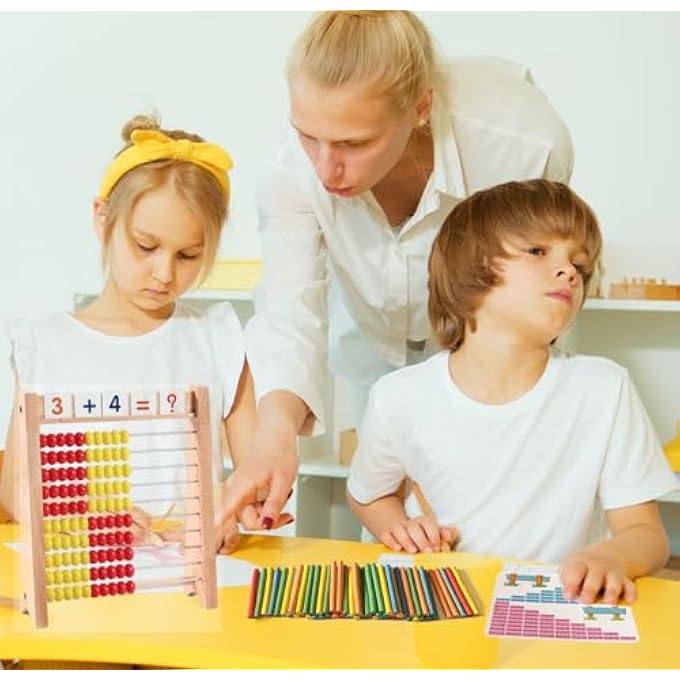 WOODEN ABACUS FOR KIDS - MATH LEARNING TOOL WITH COUNTING STICKS & NUMBERS 1-100 CARDS & COUNTERS - EDUCATIONAL TOY FOR PRESCHOOL BOYS & GIRLS - Image 4