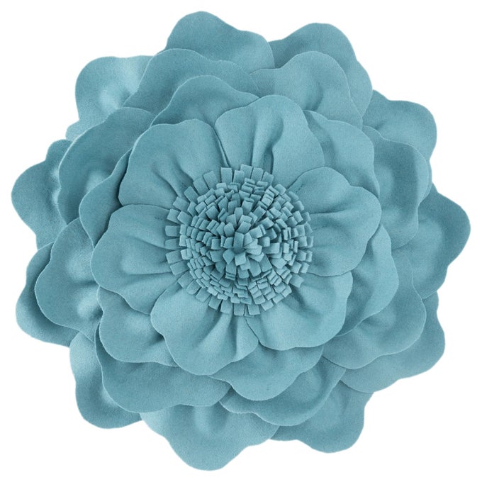 HANDMADE FLOWER PILLOW COVER DECORATIVE FLORAL PILLOW CASE ROUND CUSHION SUMMER PILLOWCASE FOR HOME BED COUCH 14X14 INCHES TEAL BLUE