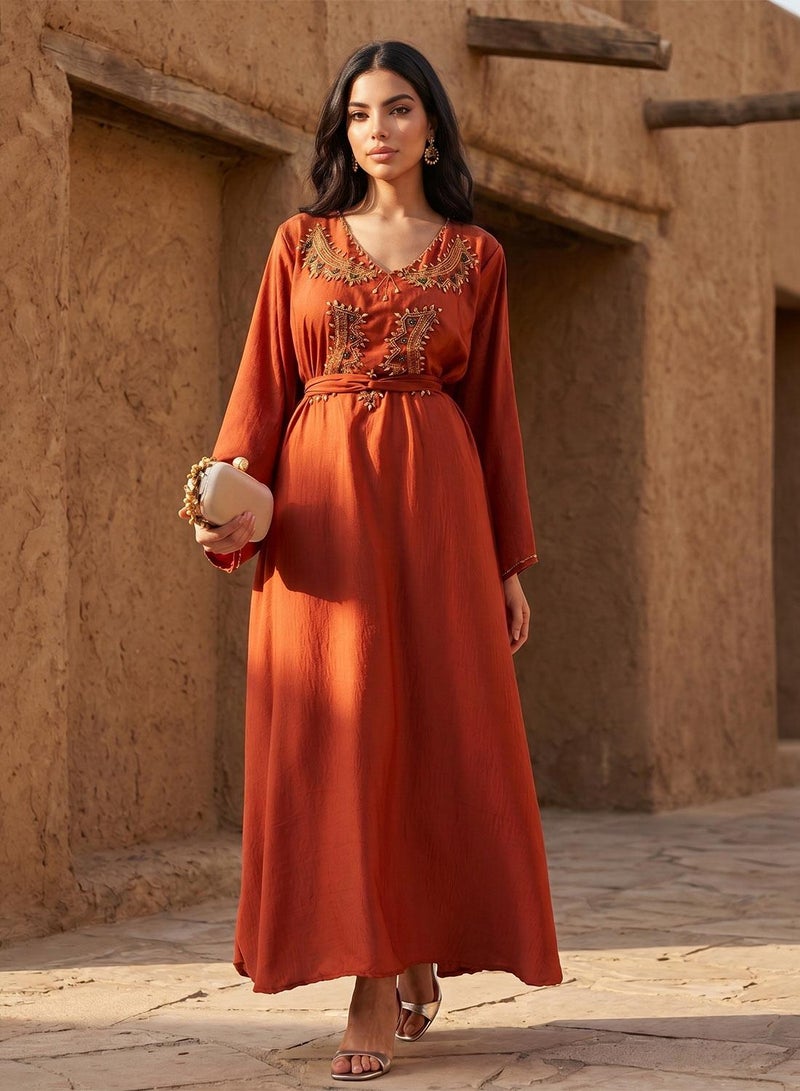 hayas closet Embellished Belted Jalabiya - Image 1