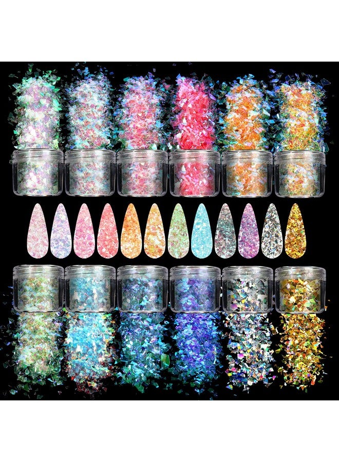 Allstarry 12 Colors Mermaid Nail Chunky Glitter Ultrathin Fluorescent Glass Paper Irregular Iridescent Sequin Flakes Glitters Sticker For Nails Art Decoration Hair Eyes Face Body Diy Craft - Image 2