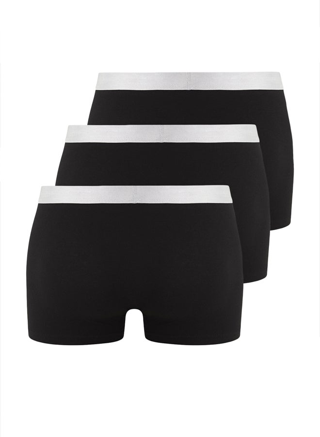 trendyol Black 3-Pack with Silver Rubber Detail Cotton Boxers - Image 3