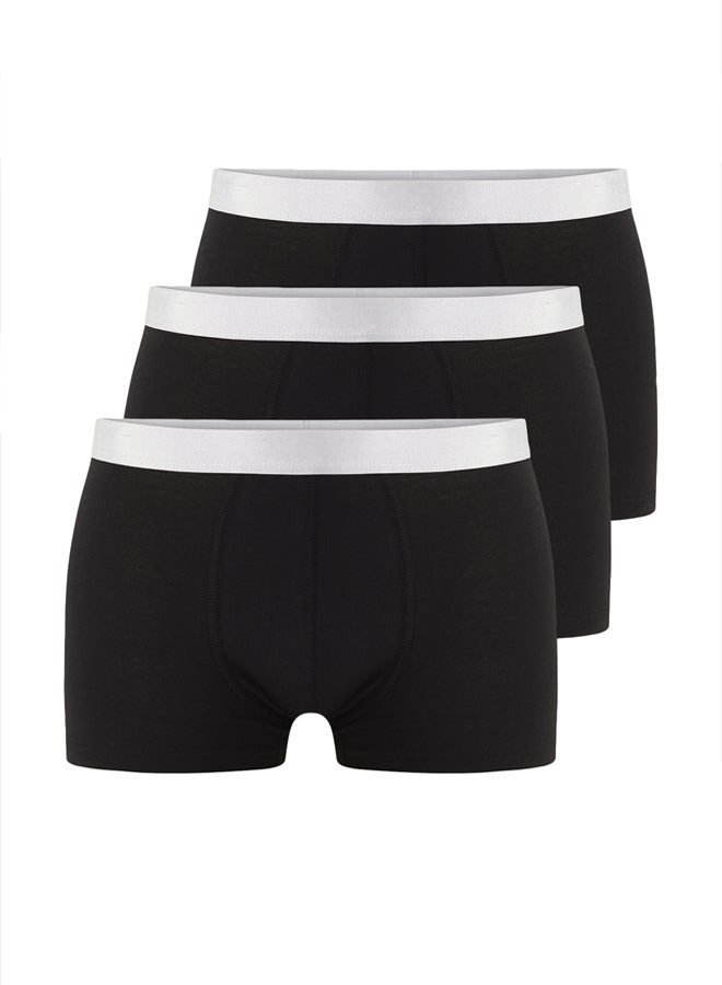 trendyol Black 3-Pack with Silver Rubber Detail Cotton Boxers - Image 1