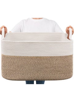Goodpick Goodpick Large Blanket Basket, Woven Basket for Storage Rectangle Dirty Clothes Basket for Laundry, Living Room, Nursery, Bedroom Rope Storage Basket for Blankets, Toys, 21.6" x 14.9" x 11.8"  - Image 1