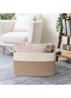 Goodpick Goodpick Large Blanket Basket, Woven Basket for Storage Rectangle Dirty Clothes Basket for Laundry, Living Room, Nursery, Bedroom Rope Storage Basket for Blankets, Toys, 21.6" x 14.9" x 11.8"  - Image 2