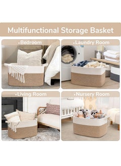 Goodpick Goodpick Large Blanket Basket, Woven Basket for Storage Rectangle Dirty Clothes Basket for Laundry, Living Room, Nursery, Bedroom Rope Storage Basket for Blankets, Toys, 21.6" x 14.9" x 11.8"  - Image 5