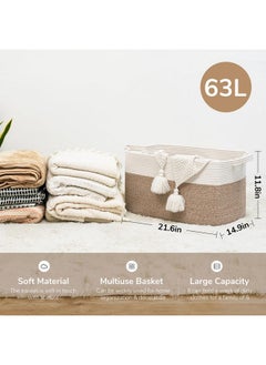 Goodpick Goodpick Large Blanket Basket, Woven Basket for Storage Rectangle Dirty Clothes Basket for Laundry, Living Room, Nursery, Bedroom Rope Storage Basket for Blankets, Toys, 21.6" x 14.9" x 11.8"  - Image 3