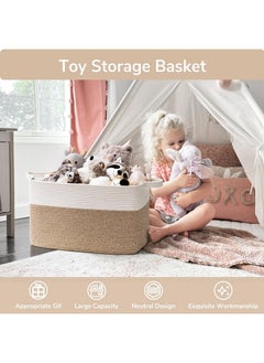 Goodpick Goodpick Large Blanket Basket, Woven Basket for Storage Rectangle Dirty Clothes Basket for Laundry, Living Room, Nursery, Bedroom Rope Storage Basket for Blankets, Toys, 21.6" x 14.9" x 11.8"  - Image 4