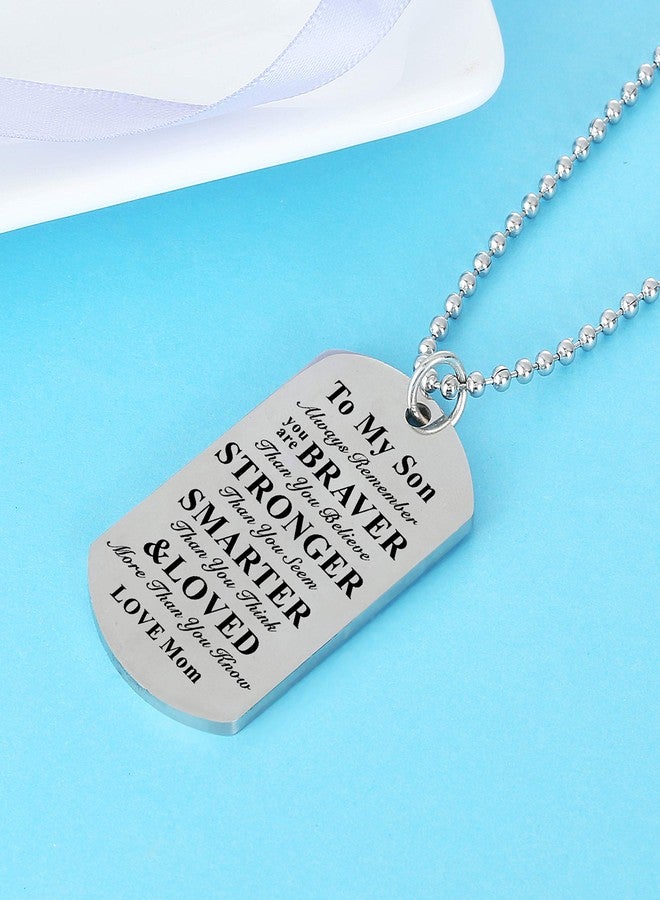 Nimteve Inspirational Necklace for Daughter Son Gifts Dog Tag Necklace Belive Confident Gifts for Son Daughter (to My Son Love Mom) - Image 3