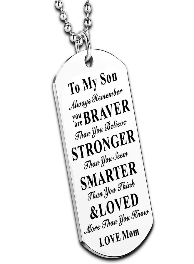 Nimteve Inspirational Necklace for Daughter Son Gifts Dog Tag Necklace Belive Confident Gifts for Son Daughter (to My Son Love Mom) - Image 1