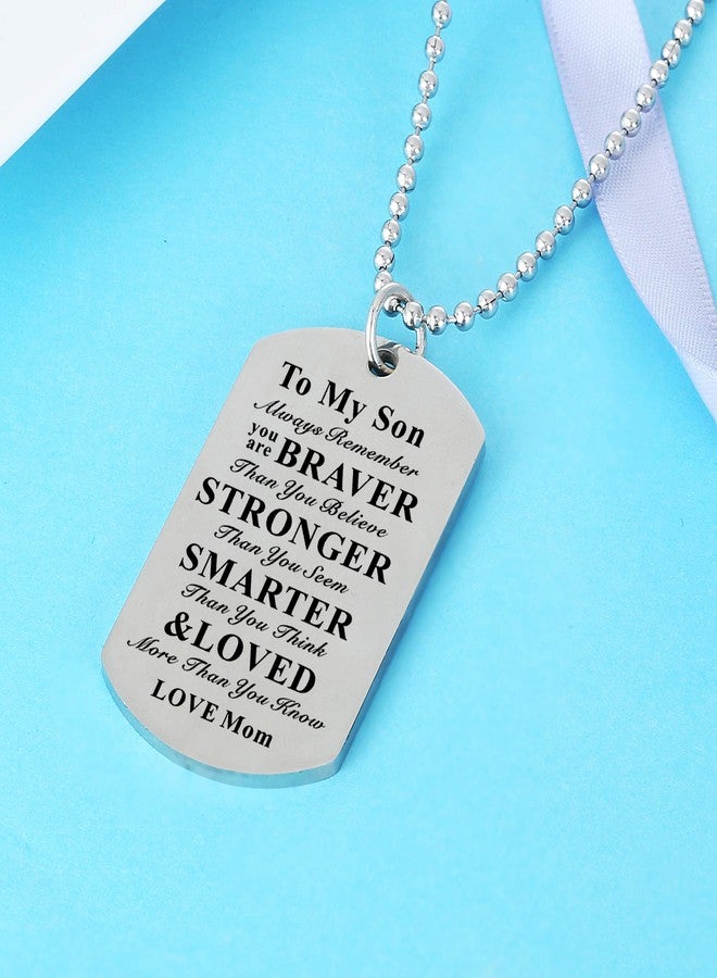 Nimteve Inspirational Necklace for Daughter Son Gifts Dog Tag Necklace Belive Confident Gifts for Son Daughter (to My Son Love Mom) - Image 4