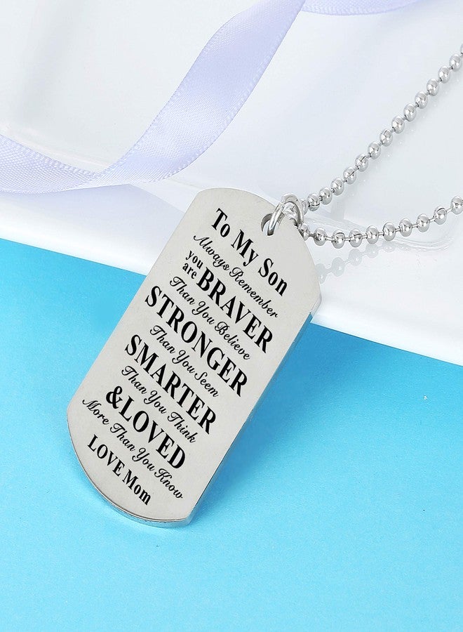 Nimteve Inspirational Necklace for Daughter Son Gifts Dog Tag Necklace Belive Confident Gifts for Son Daughter (to My Son Love Mom) - Image 2