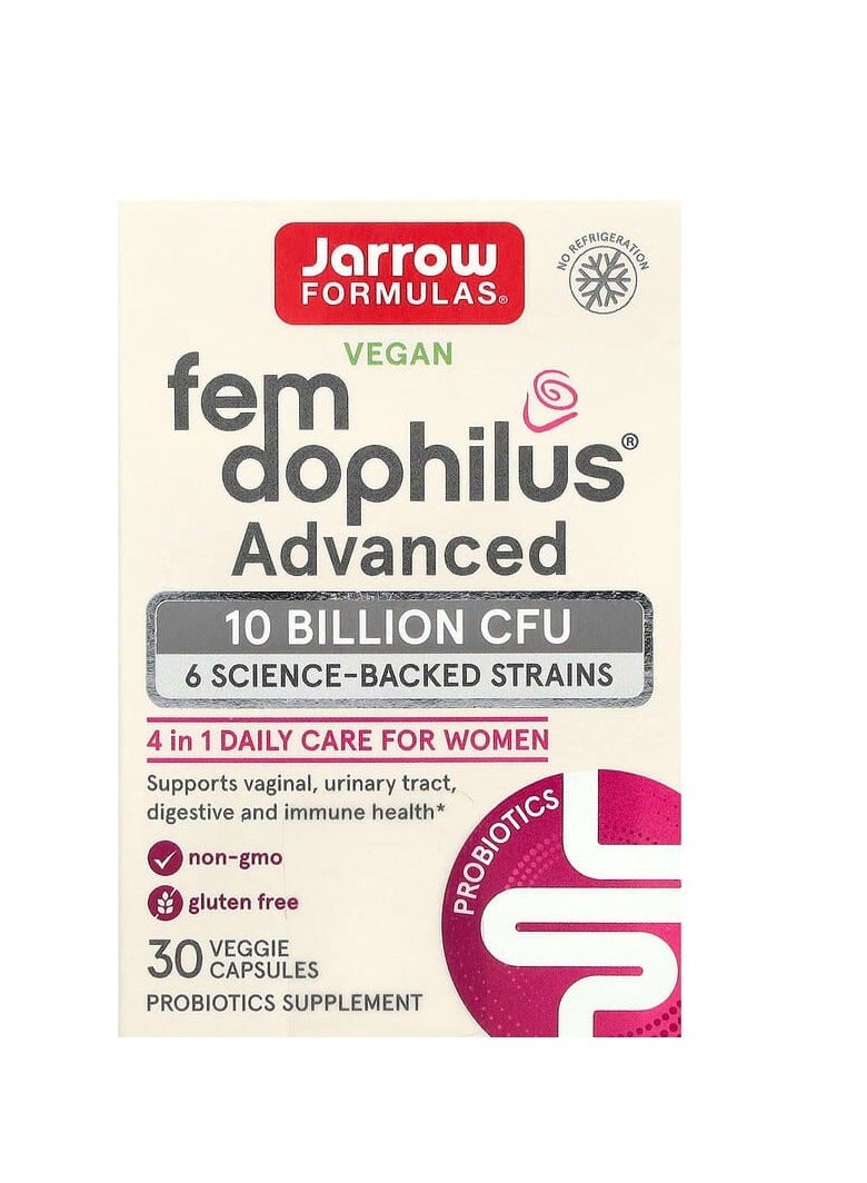 jarrow formulas Vegan Fem Dophilus, Advanced, 10 Billion CFU (250 mg), 30 Veggies Capsules
