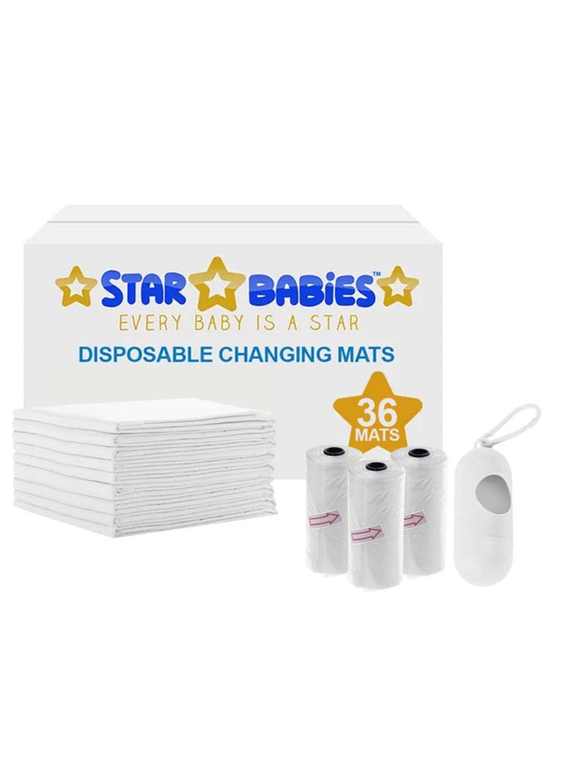 STAR BABiES Combos Pack Disposable Changing Mat 45 X 60Cm Pack Of 36 With Scented Bag Pack Of 3 W/Dispernser 45Bags -White  - Image 1