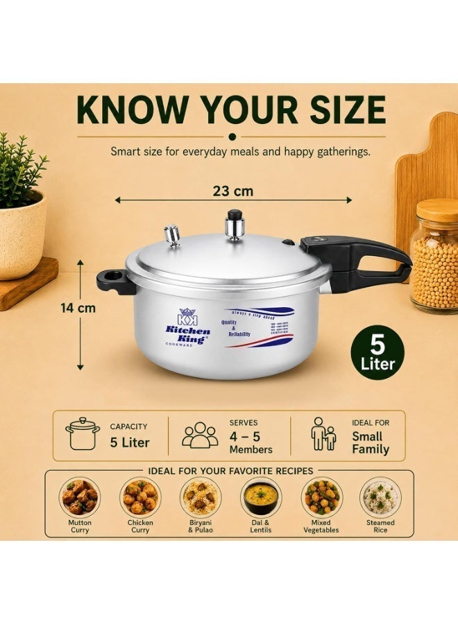 Kitchen King 5 litrLiters kk Kitchen King Feast Pressure Cooker, 4 Point Safety System, Smart Cooking Technology, Promotes Healthy Cooking, PFOA Free, Energy Saving Meals for Professionals & Home Use (5 Liters) silver - Image 2