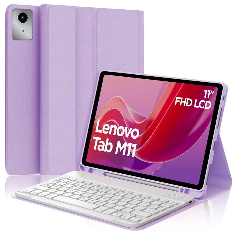 BORIYUAN Keyboard Case for Lenovo Tab M11 K11 LTE 11 Inch 2024 Magnetic Detachable Wireless Bluetooth Keyboard Cover Folio PU Leather Case with Pencil Holder Auto WakeSleep MultiAngle Kickstand - Image 2