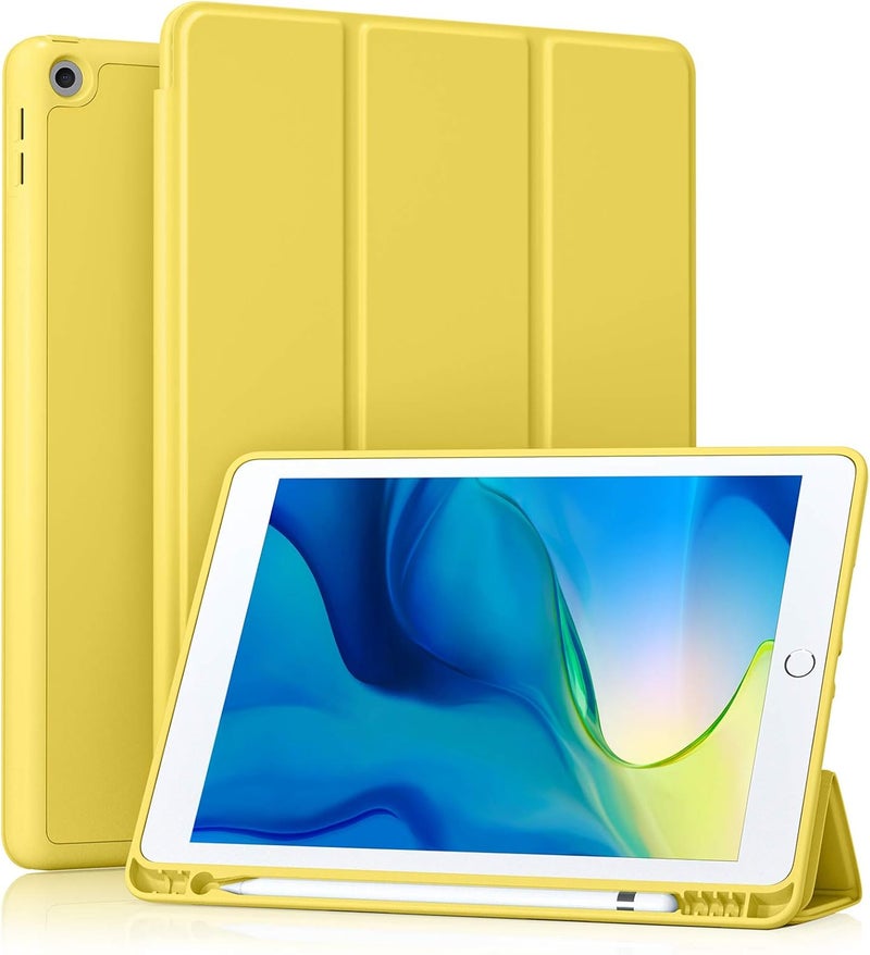 Akkerds Case Compatible with iPad 10.2 Inch 2021/2020/2019, for iPad 9th/8th/7th Generation Case with Pencil Holder, Protective Case with Soft TPU Back, Auto Sleep/Wake Cover, Yellow - Image 1