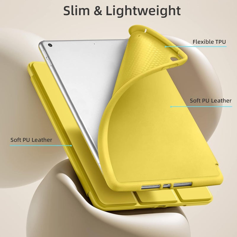 Akkerds Case Compatible with iPad 10.2 Inch 2021/2020/2019, for iPad 9th/8th/7th Generation Case with Pencil Holder, Protective Case with Soft TPU Back, Auto Sleep/Wake Cover, Yellow - Image 5