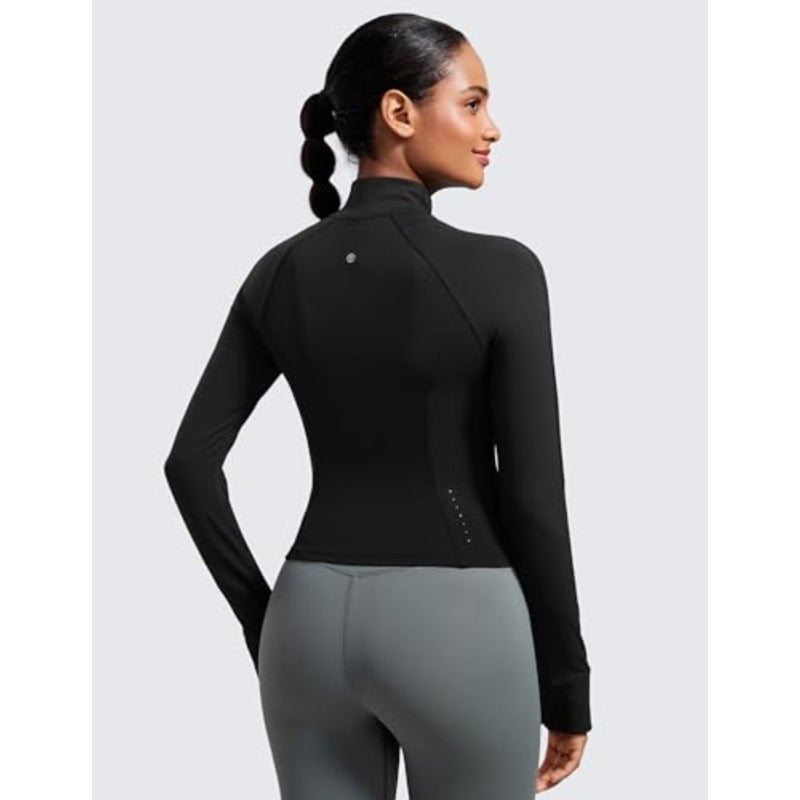 CRZ YOGA Butterluxe Womens Cropped Slim Fit Workout Jackets - Weightless Track Athletic Full Zip Jacket with Thumb Holes - Image 2