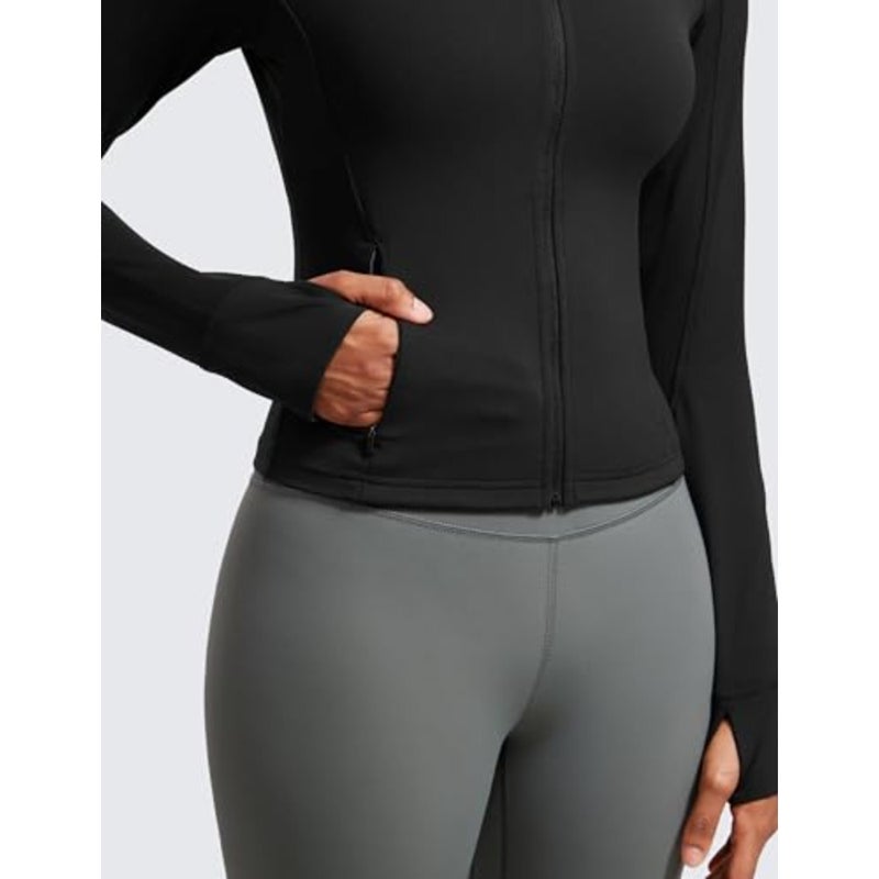 CRZ YOGA Butterluxe Womens Cropped Slim Fit Workout Jackets - Weightless Track Athletic Full Zip Jacket with Thumb Holes - Image 5