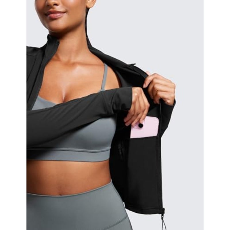 CRZ YOGA Butterluxe Womens Cropped Slim Fit Workout Jackets - Weightless Track Athletic Full Zip Jacket with Thumb Holes - Image 4
