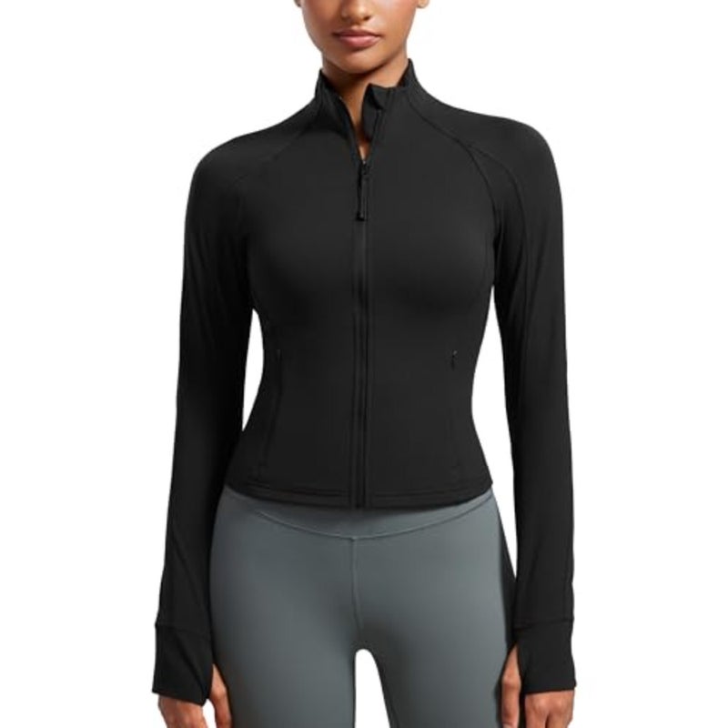 CRZ YOGA Butterluxe Womens Cropped Slim Fit Workout Jackets - Weightless Track Athletic Full Zip Jacket with Thumb Holes - Image 1