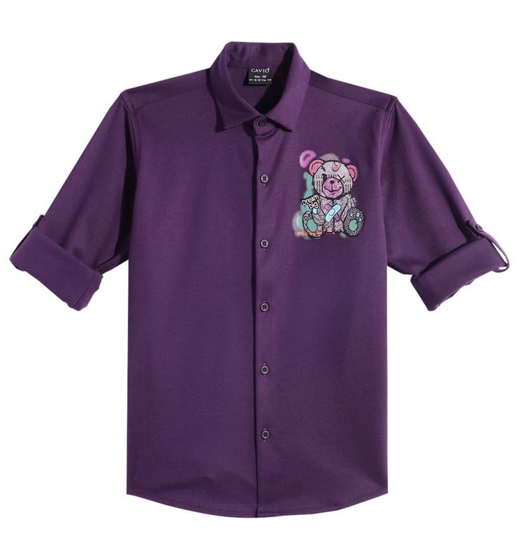 CAVIO Boys Regular Fit Purple Full Sleeve Shirt with Bear Print - Image 4
