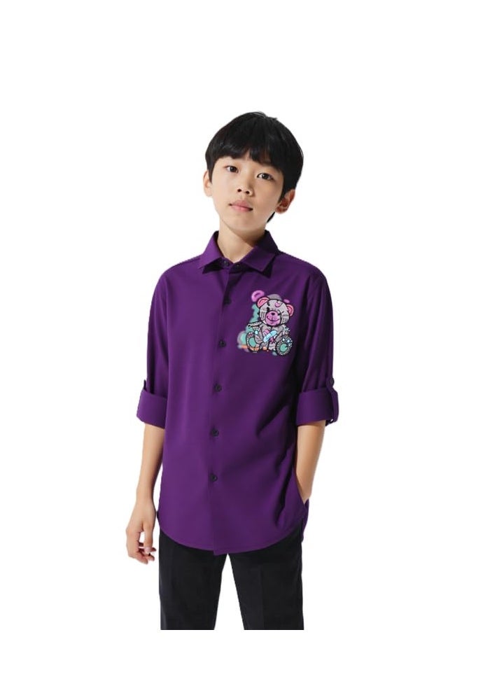 CAVIO Boys Regular Fit Purple Full Sleeve Shirt with Bear Print - Image 1