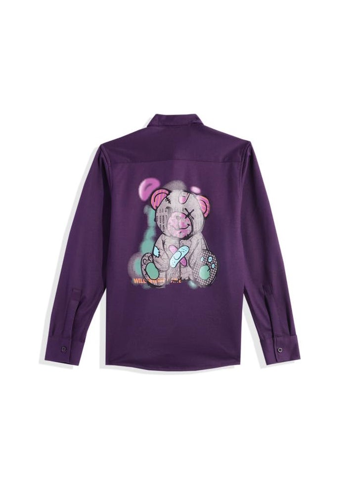 CAVIO Boys Regular Fit Purple Full Sleeve Shirt with Bear Print - Image 5
