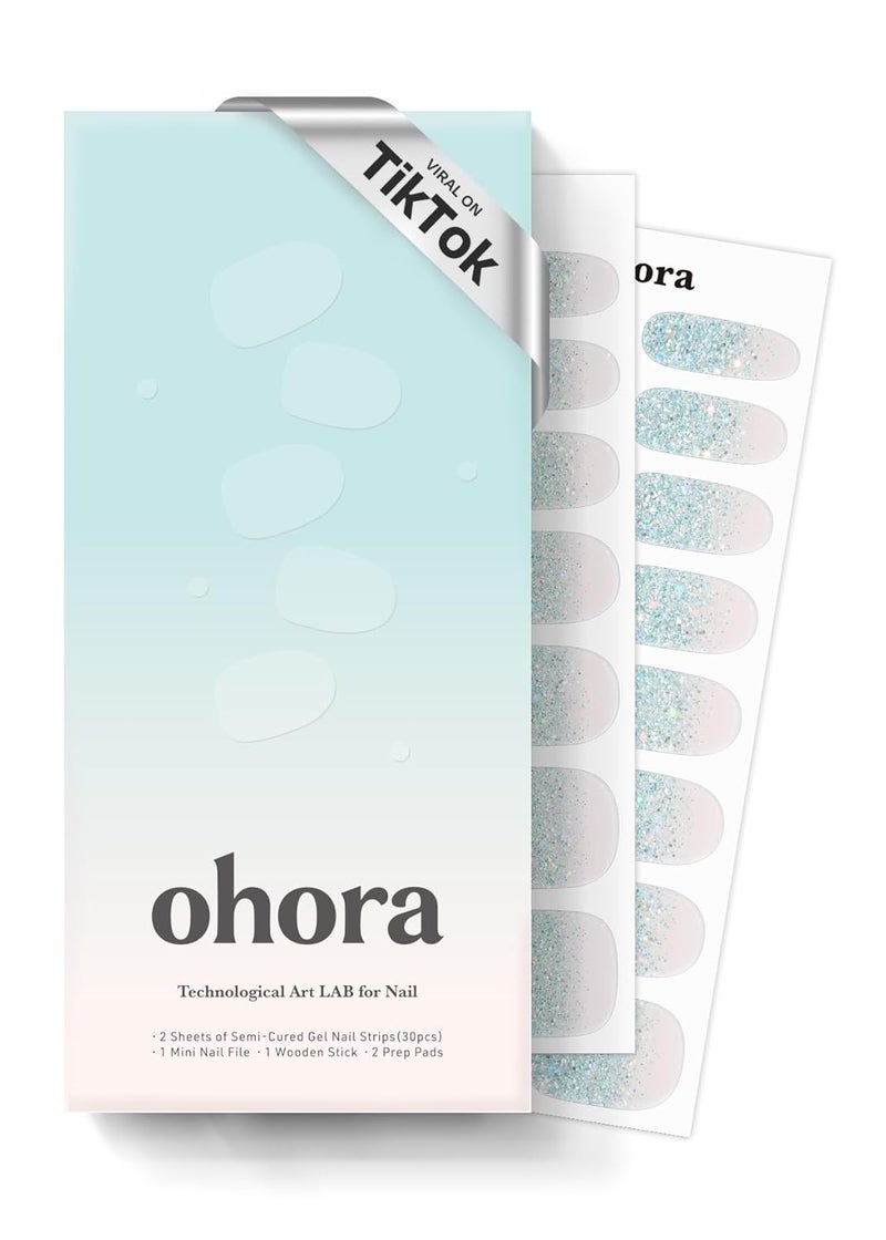 ohora Semi Cured Gel Nail Strips (N Bubble Bomb) - Works with Any Lamps, Salon-Quality, Long Lasting, Easy to Apply & Remove - Includes 2 Prep Pads, Nail File & Wooden Stick - Image 1