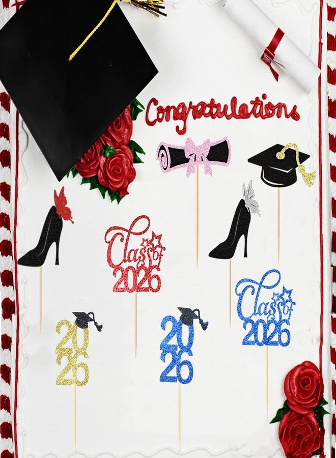 Chewarelly 24 Pack Congrats Grad Cupcake Toppers Set, Graduation Cupcake Decor, Pre Assemble Class of 2026 Cupcake Picks for Senior High School College Grad Party Decorations(Black with Gold) Girls - Image 3