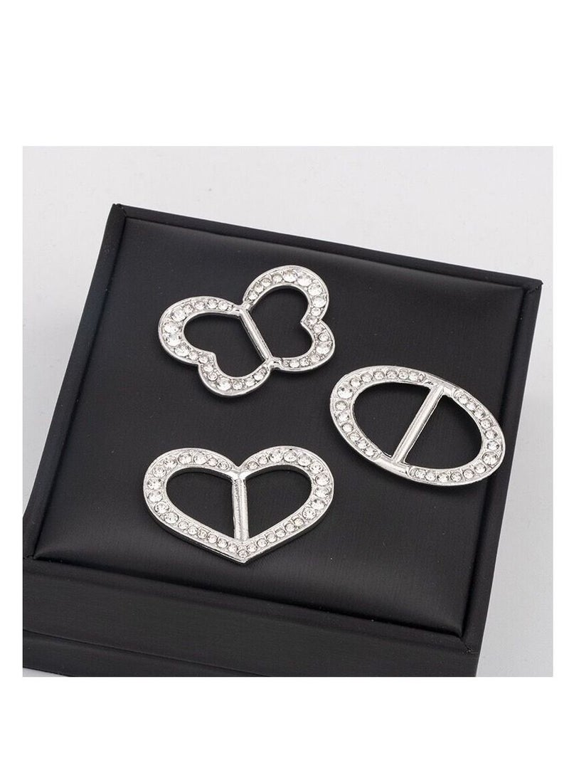 RARELY - 3Set Rhinestone Metallic Scarf Buckle Ring Holder - Image 1