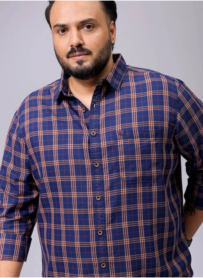 هاردسودا Men Plus Size Regular Fit Windowpane Checks Cutaway Collar Full Sleeves Casual Shirt