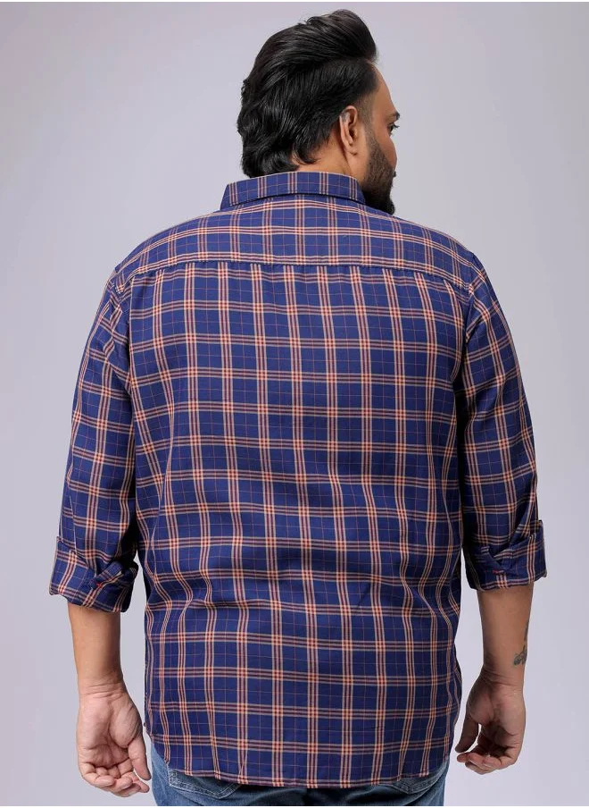 هاردسودا Men Plus Size Regular Fit Windowpane Checks Cutaway Collar Full Sleeves Casual Shirt