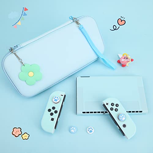 DLseego Purple Switch OLED Case Set Carrying Case with 10 Slots Babyblue Protective Dockable Hard Shell with 4PCS Cute Cat Paw Thumb Grips Caps and 1PC Flower Blossom Chain for Switch 2021 Version - Image 2