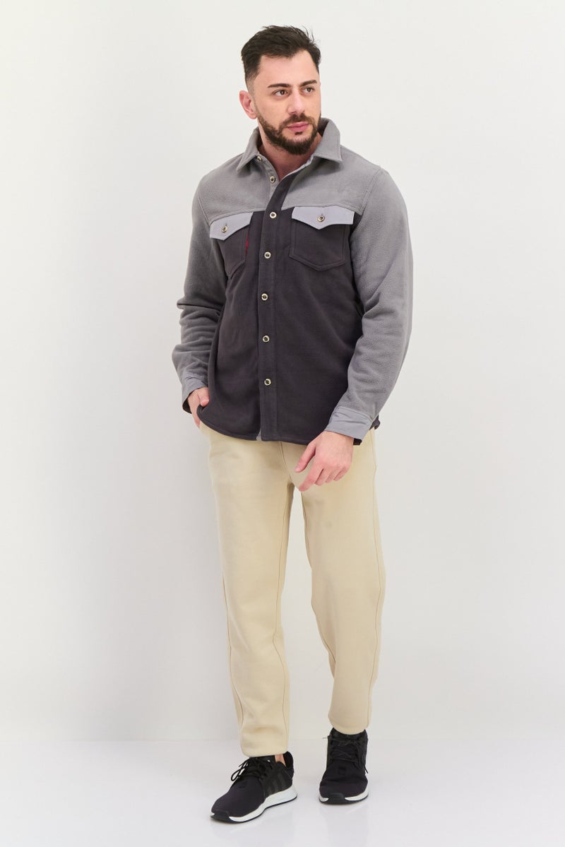 Avalanche Men Sportswear Fit Long Sleeves Outdoor Jacket Shirt, Light Grey - Image 3