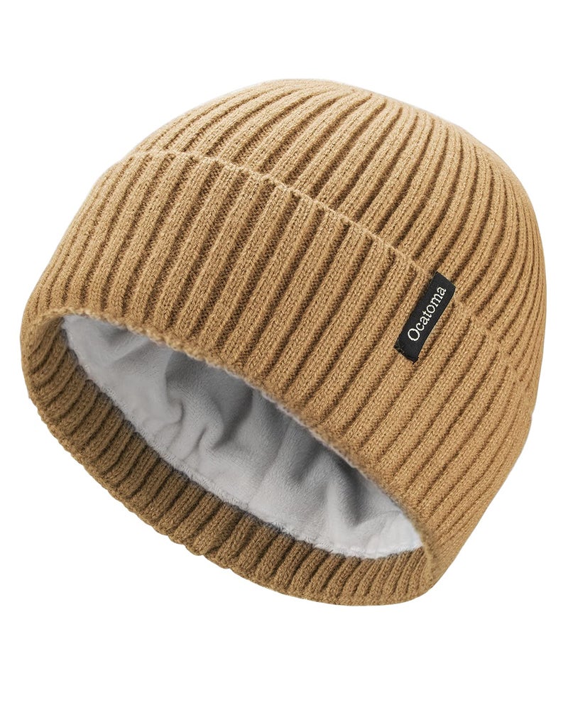 Ocatoma Beanie for Men Women Warm Winter Knit Cuffed Beanie Soft Warm Ski Hats Unisex Ginger Yellow - Image 1