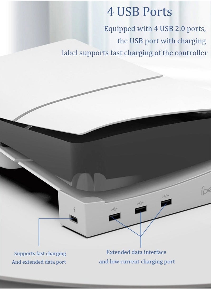 PS5 Slim Console with 4-Port USB Hub for Horizontal Stand Only , Base Stand Accessories for Playstation 5 Slim(Disc u0026 Digital Edition), Holder for PS5 Controller Charging(Not for Regular PS5) - Image 4