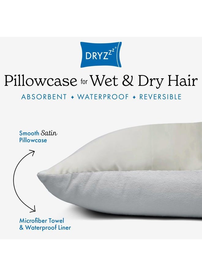 DryZzz Ivory Satin Towel Pillowcase | Absorbent Microfiber Pillow Case for Wet Hair | Cooling Satin Pillowcase | 2-in-1 Patented Design | Hair & Skin Pillow Case Protector | Pillow Cases Standard Size - Image 2