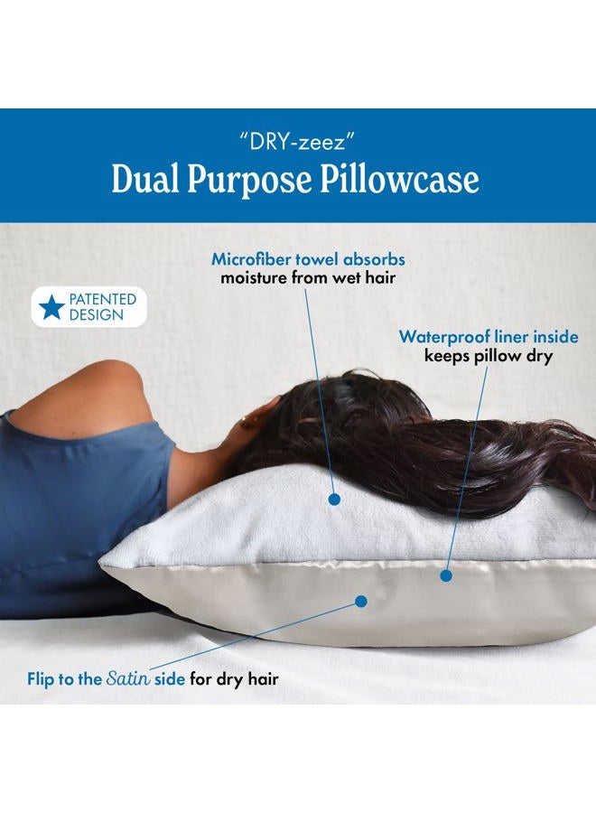 DryZzz Ivory Satin Towel Pillowcase | Absorbent Microfiber Pillow Case for Wet Hair | Cooling Satin Pillowcase | 2-in-1 Patented Design | Hair & Skin Pillow Case Protector | Pillow Cases Standard Size - Image 3