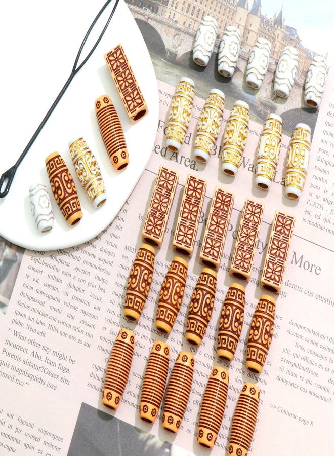 VENOFEN 36PCS Wooden Hair Beads for Braids - Long Tube Dreadlock Loc Jewelry - Multi Style Wood Decoration Braid Accessories for Women and Men - Image 2