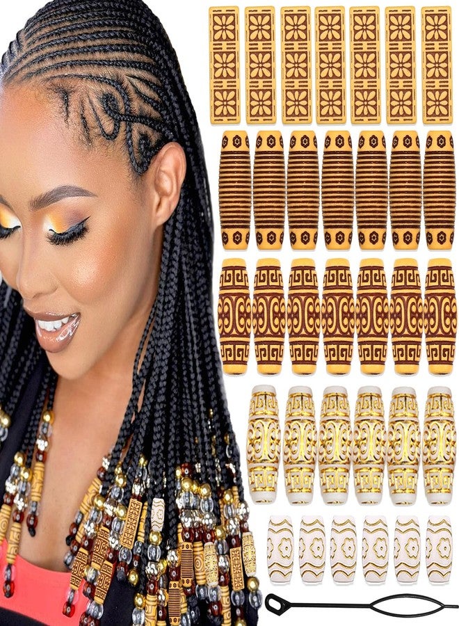 VENOFEN 36PCS Wooden Hair Beads for Braids - Long Tube Dreadlock Loc Jewelry - Multi Style Wood Decoration Braid Accessories for Women and Men - Image 1