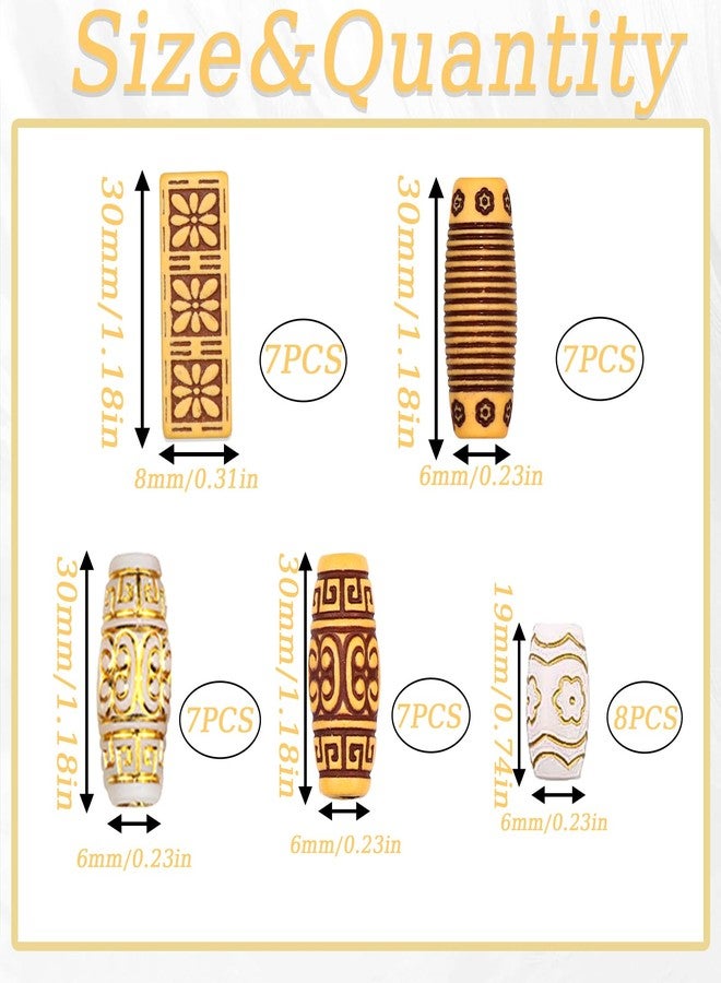 VENOFEN 36PCS Wooden Hair Beads for Braids - Long Tube Dreadlock Loc Jewelry - Multi Style Wood Decoration Braid Accessories for Women and Men - Image 4