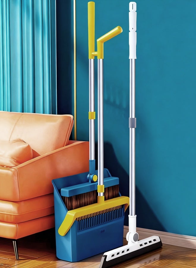 VINNYSEN Upgrade Broom with Dustpan Combo Set, Broom  Dustpan and scraper 3 Set with 88CM Long Handle, Dust Pan and Brooms, ZeroGap Lip, Self-Cleaning Dustpans Teeth for Lobby Kitchen Restaurant - Image 1