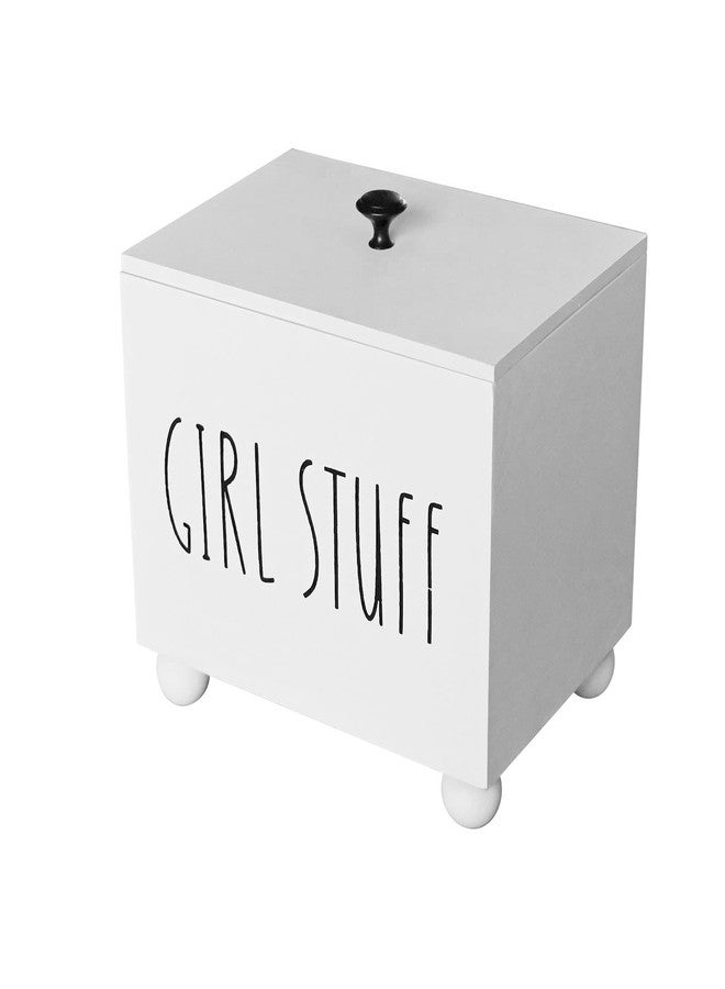 CHONIC Tampon Holder for Bathroom, Farmhouse Pad Storage Container, Rustic Wood Bathroom Storage Bin with Lid, Period Organizer for Women, Feminine Products Caddy, Bathroom Accessories Decor Box (White) - Image 1