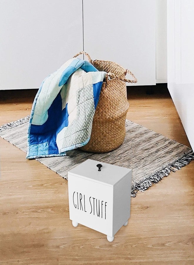 CHONIC Tampon Holder for Bathroom, Farmhouse Pad Storage Container, Rustic Wood Bathroom Storage Bin with Lid, Period Organizer for Women, Feminine Products Caddy, Bathroom Accessories Decor Box (White) - Image 3