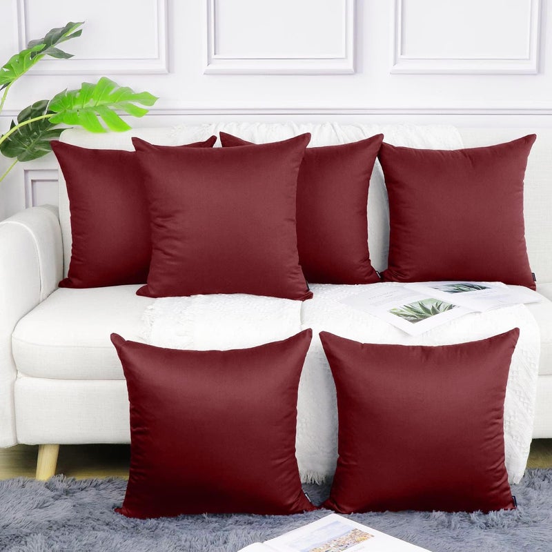 Coddsmz 6 Pack Decorative 100% Cotton Pillow Covers Square Cushion Cover Solid DIY Throw Pillowcase for Home Bed Sofa Halloween Christmas Wine Red 6 Pack-18"" x 18""/45x45cm - Image 1