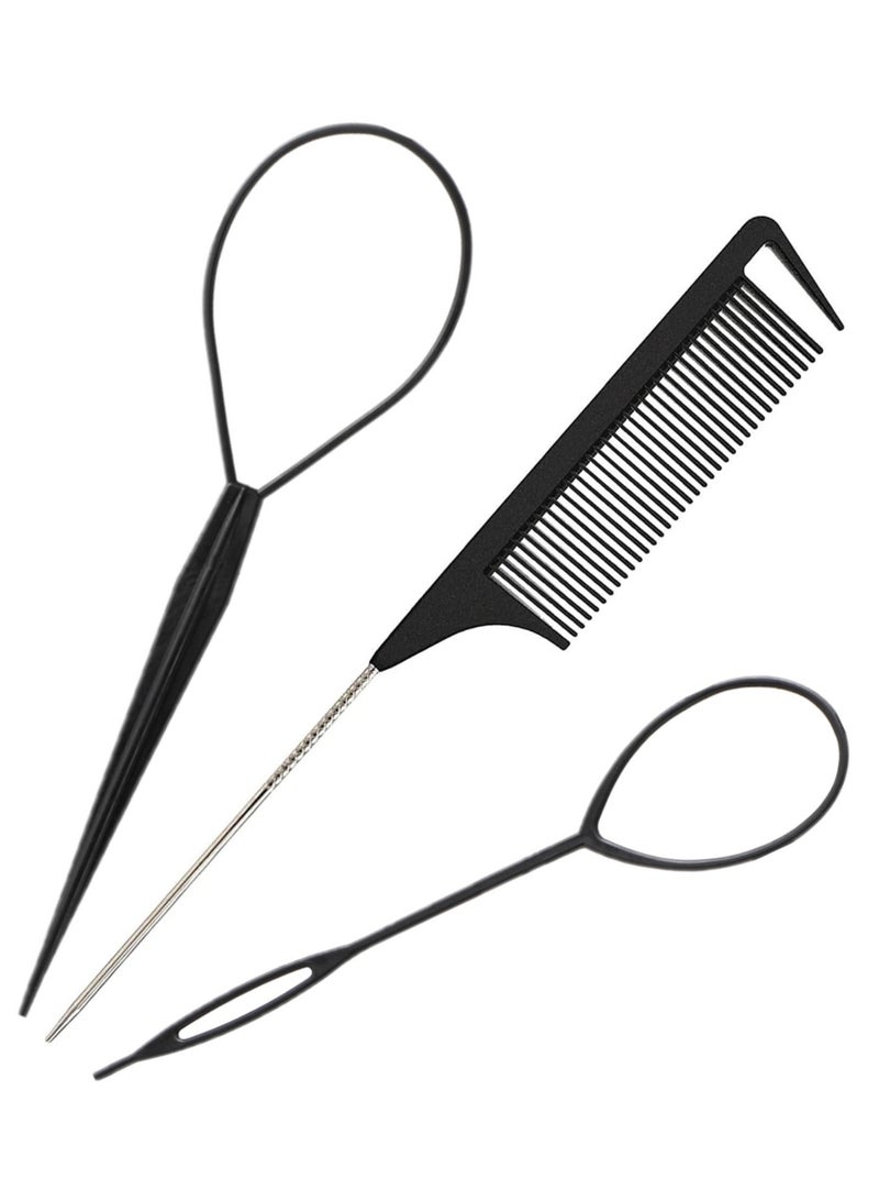 ORiTi Hair Tail 3 PCS Hair Loop Tool Set Comb Metal Pin Tail Braiding Comb for Hair Styling - Image 1