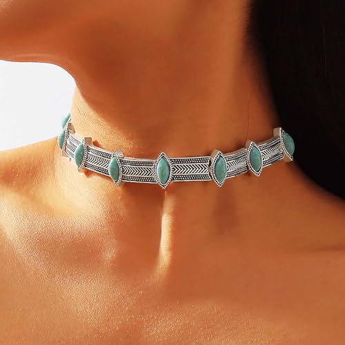 Olbye Turquoise Necklace Short Silver Choker Necklaces Western Personalize Boho Necklace Jewelry for Women - Image 3